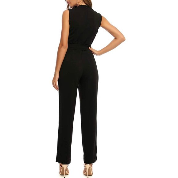 Black Sleeveless Jumpsuit with Belt - Picture 3 of 3
